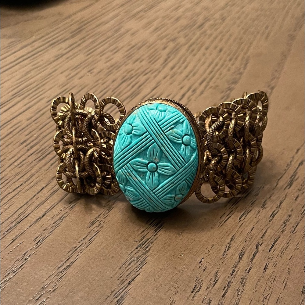 Stephen Dwyck, vintage, bronze and turquoise bracelet